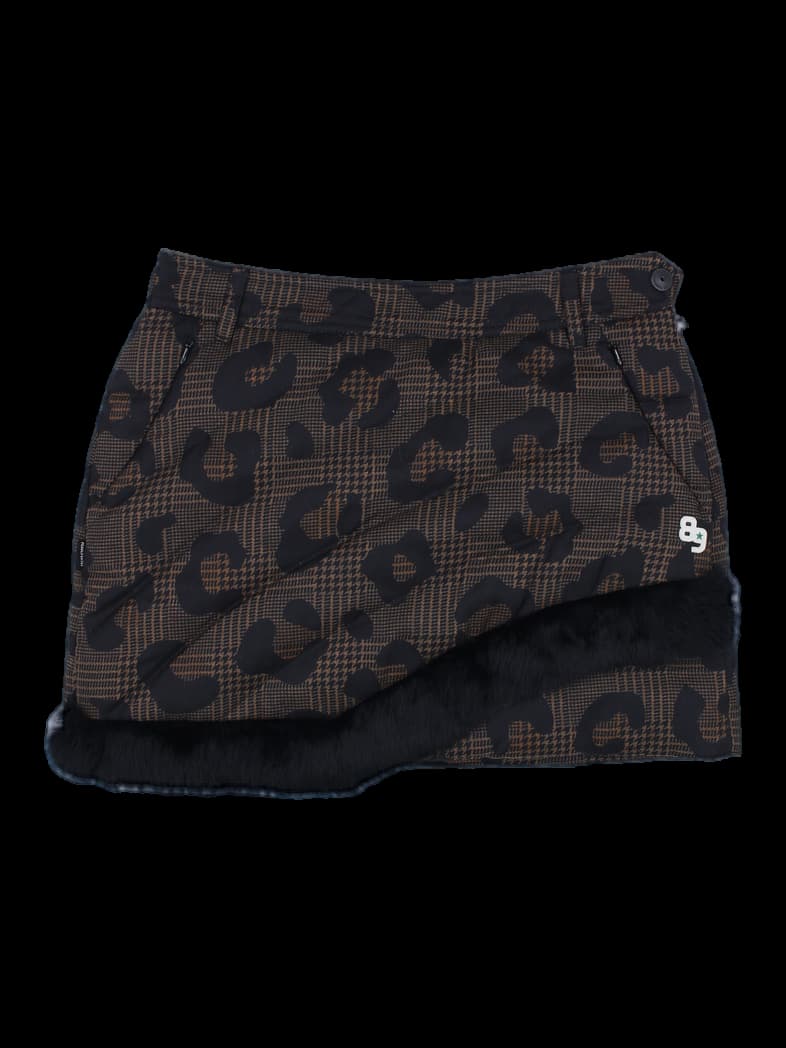 여성 호피 앤 체크 패턴 하이라이트 퍼 스커트