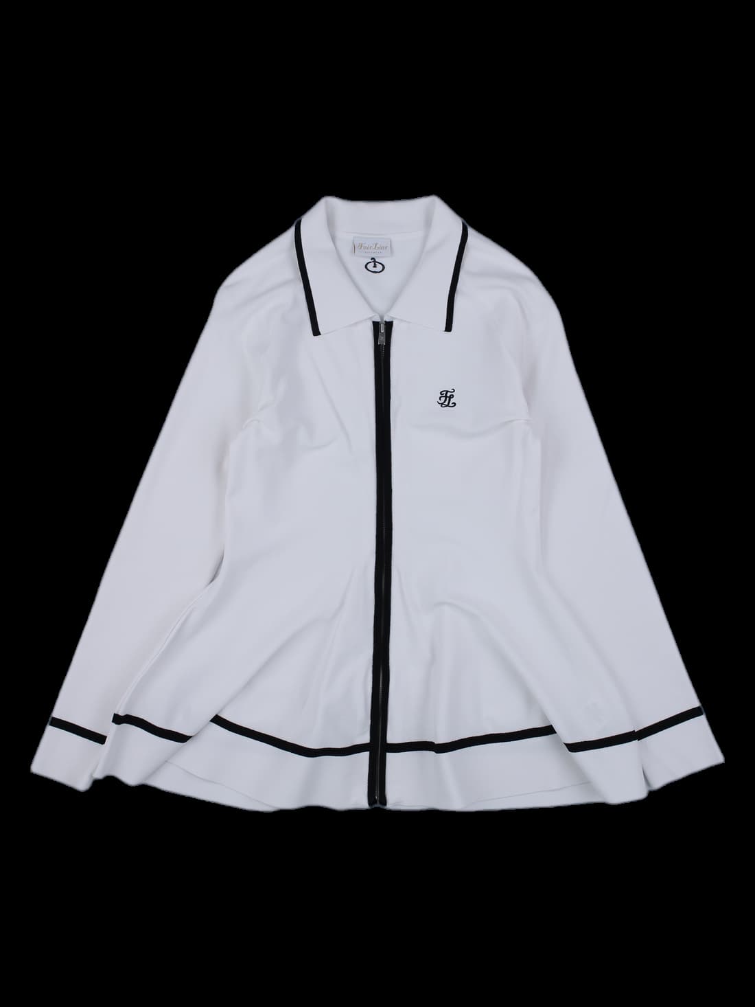 여성 화이트 배색 집업 카디건