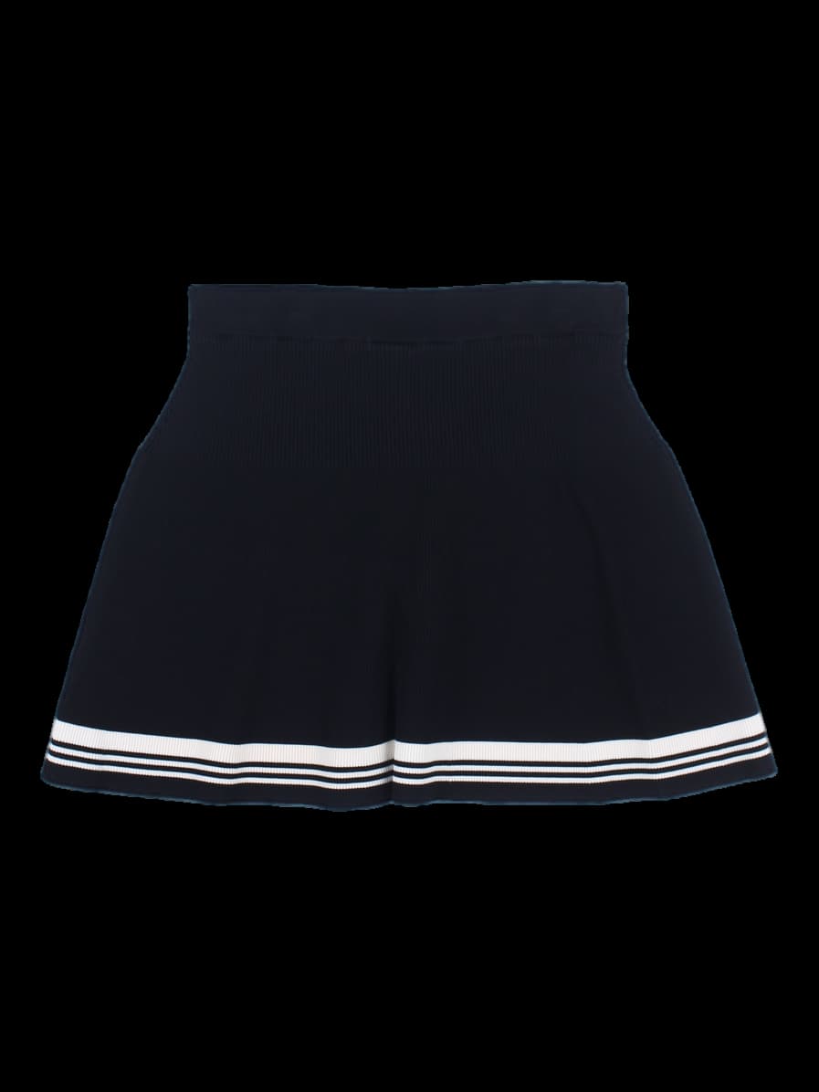 블랙 배색 스트라이프 니트 큐로트 스커트