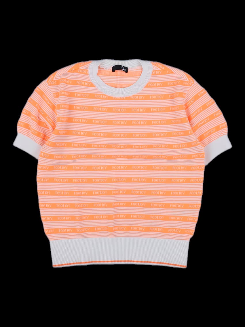 오렌지 스트라이프 로고 반팔 니트