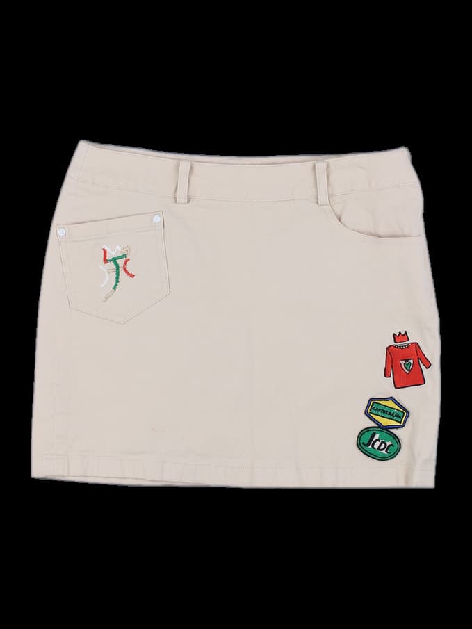 베이지 자수 디테일 미니 스커트