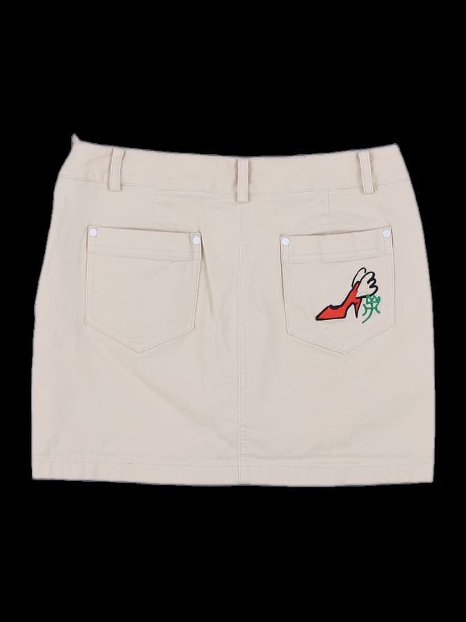 베이지 자수 디테일 미니 스커트