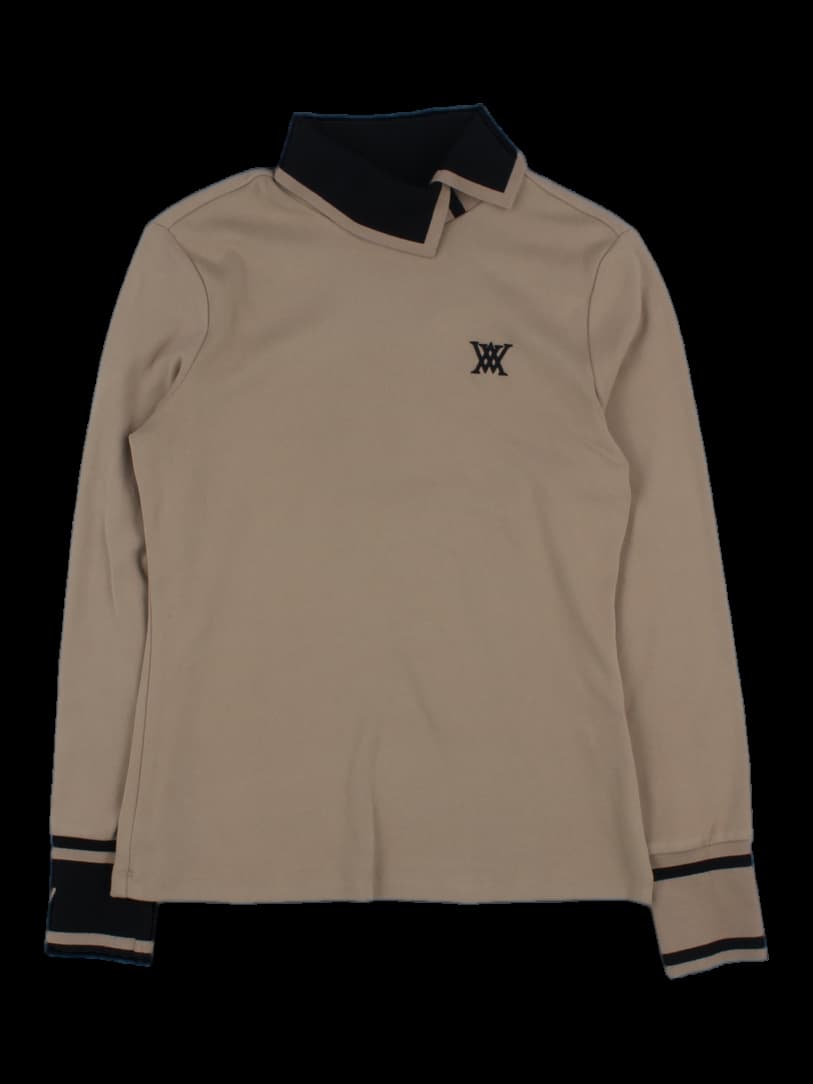 베이지 하이넥 롱슬리브 티셔츠