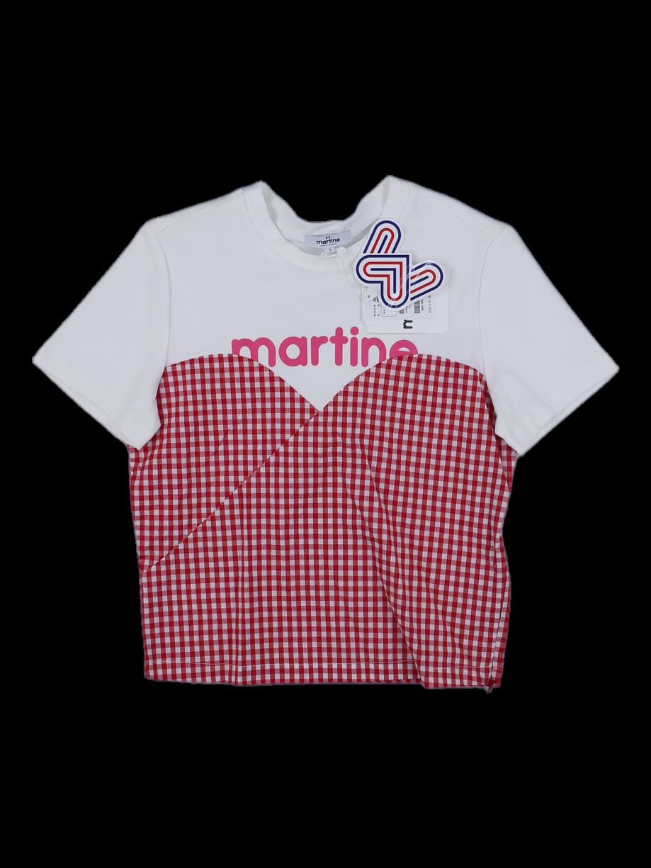 화이트 레드 깅엄 체크 반팔 티셔츠