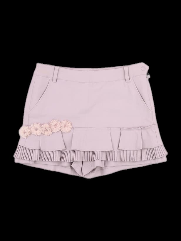 연핑크 플라워 아플리케 큐롯 팬츠