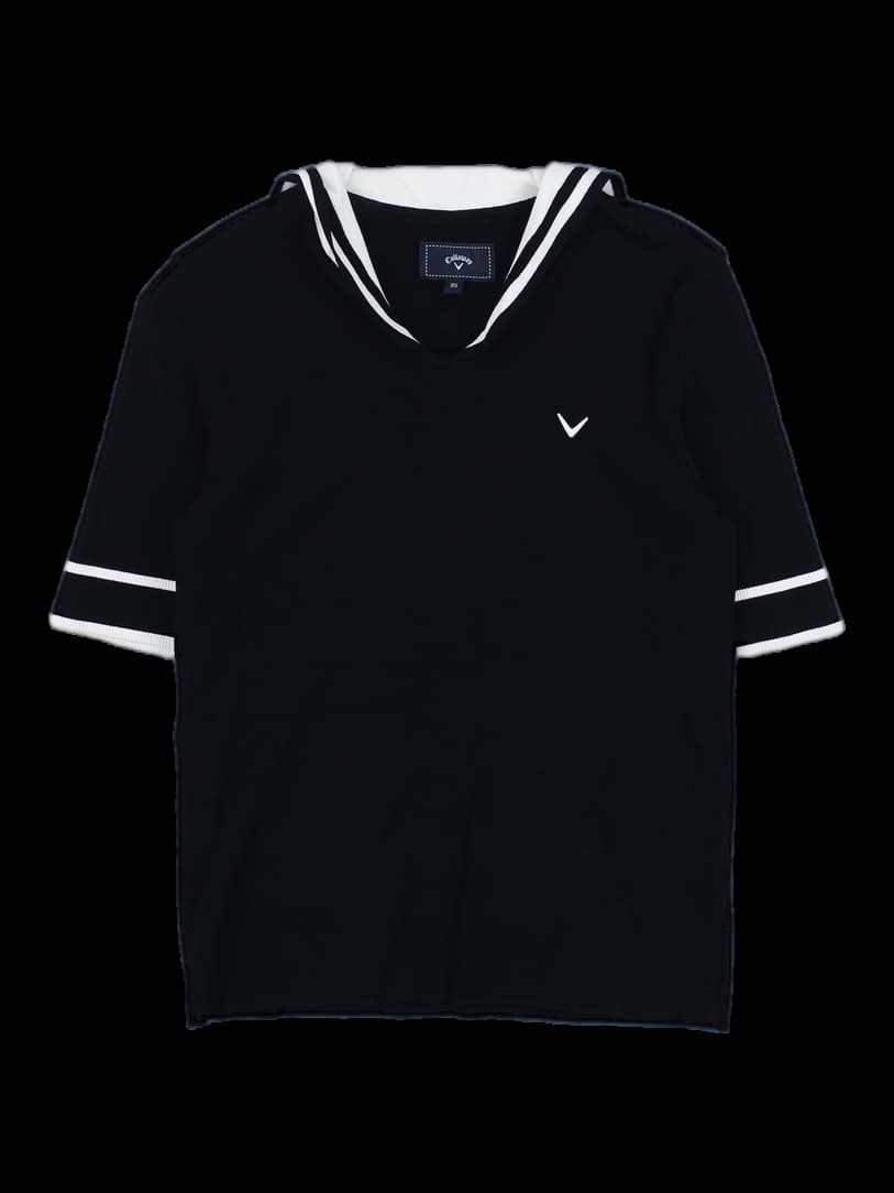 블랙 세일러 칼라 반팔 니트 티셔츠