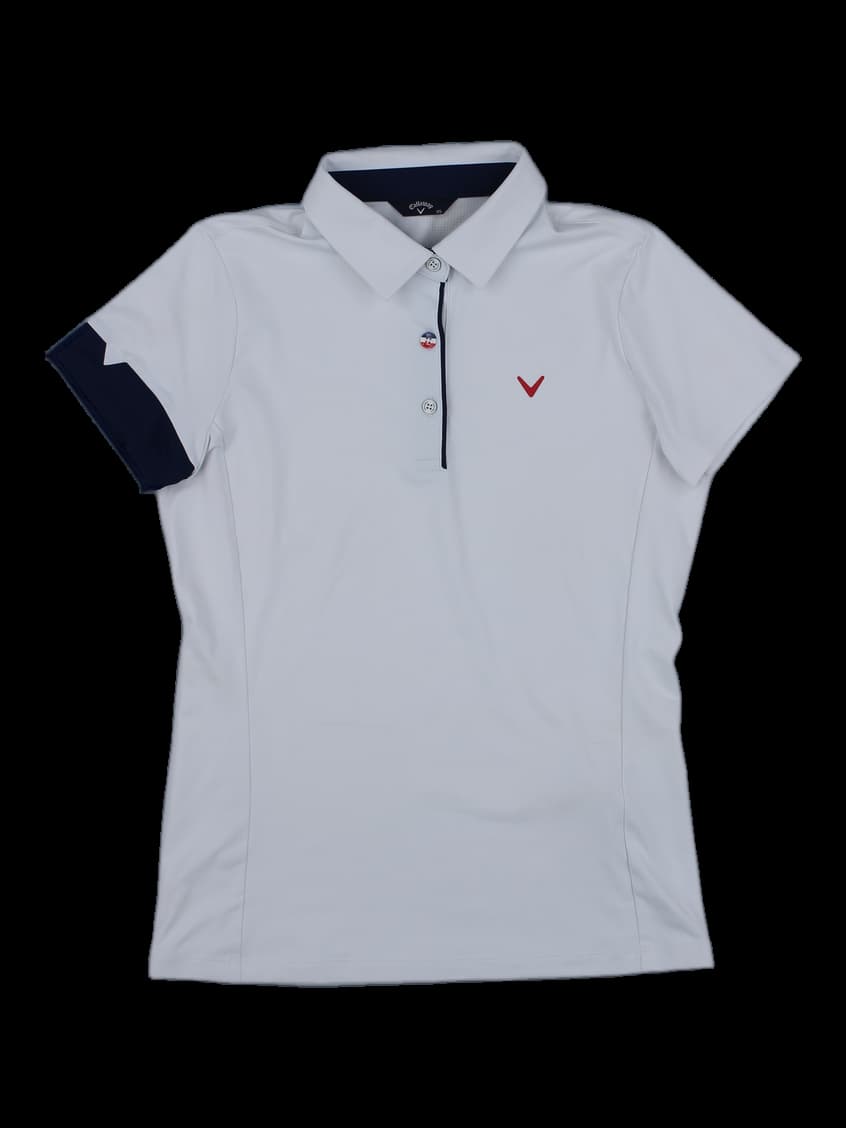 여성 화이트 네이비 배색 반팔 카라티