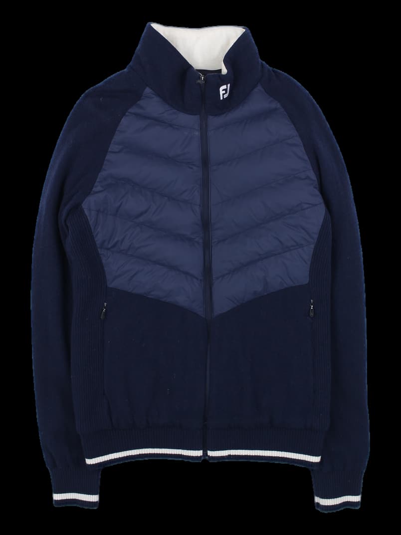 네이비 하이브리드 퀼팅 니트 자켓