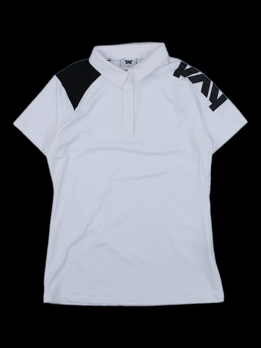 블랙 배색 반팔 카라티셔츠