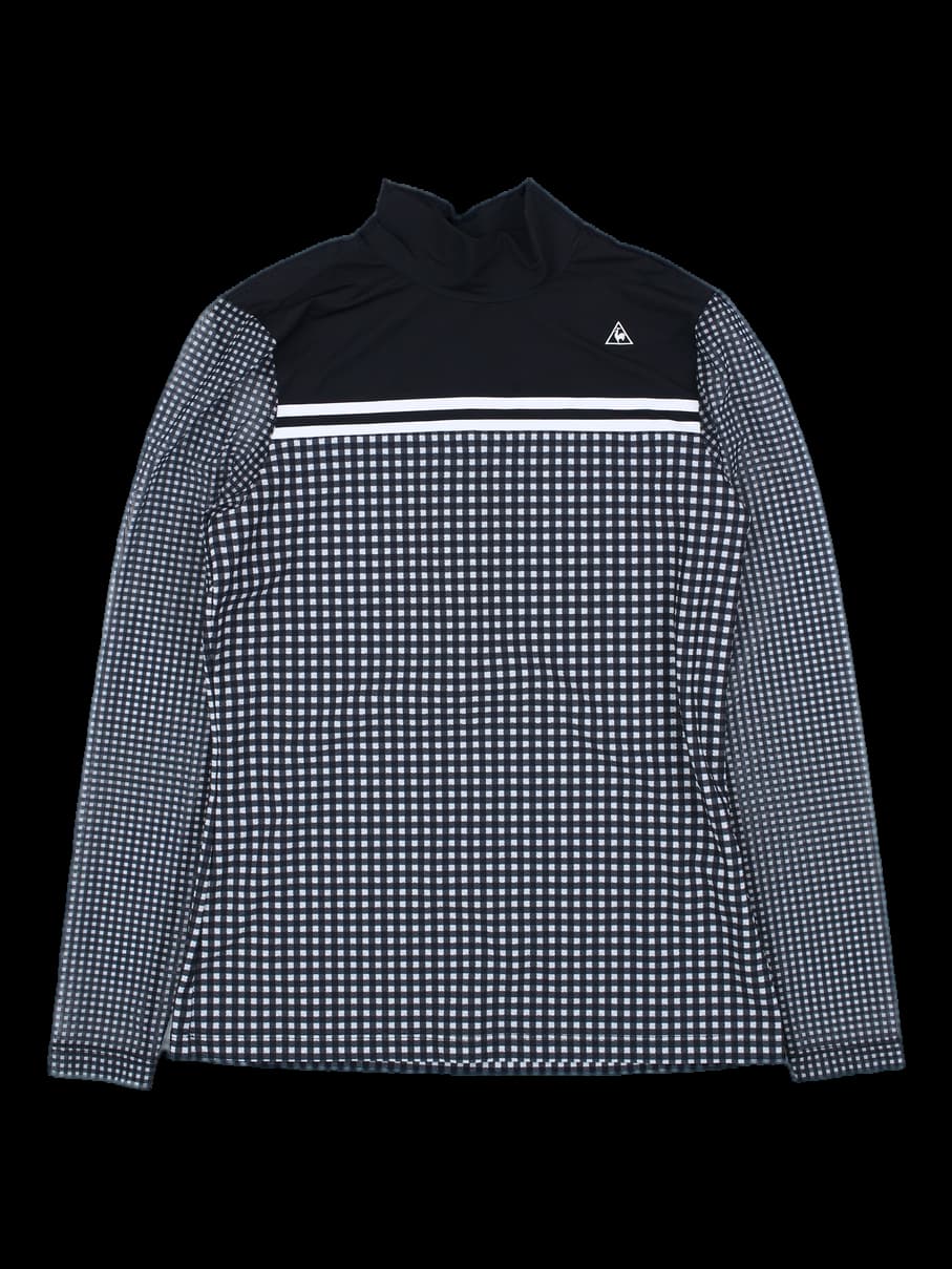 블랙 체크 긴팔 모크넥 티셔츠