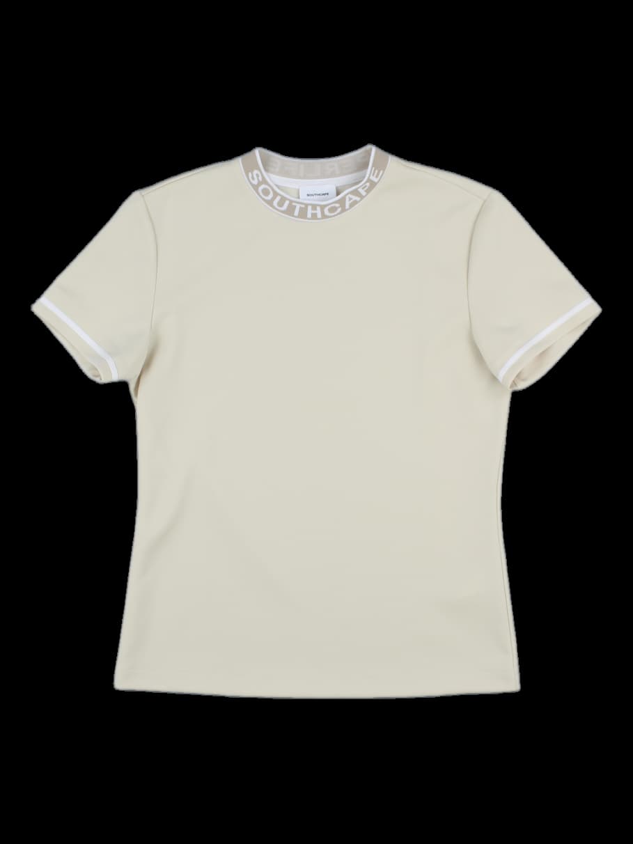 베이지 로고 레터링 반팔 티셔츠