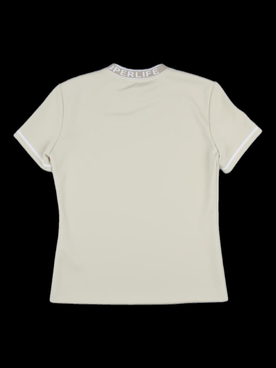 베이지 로고 레터링 반팔 티셔츠