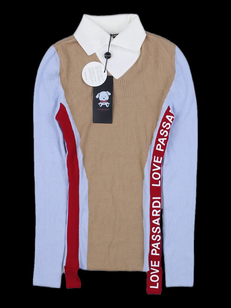 컬러블록 긴팔 니트 카라티