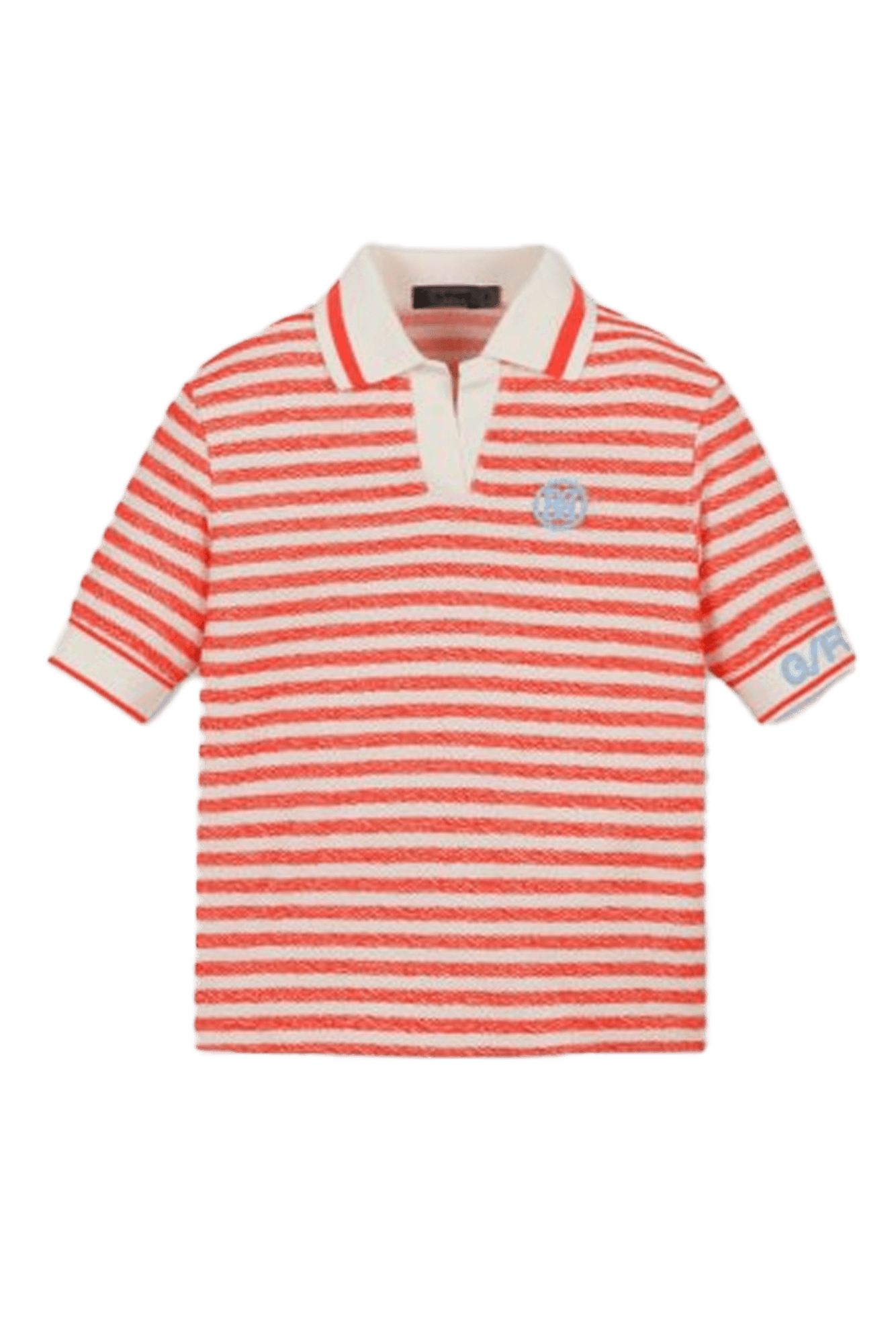 스트라이프 칼라 숏 슬리브티