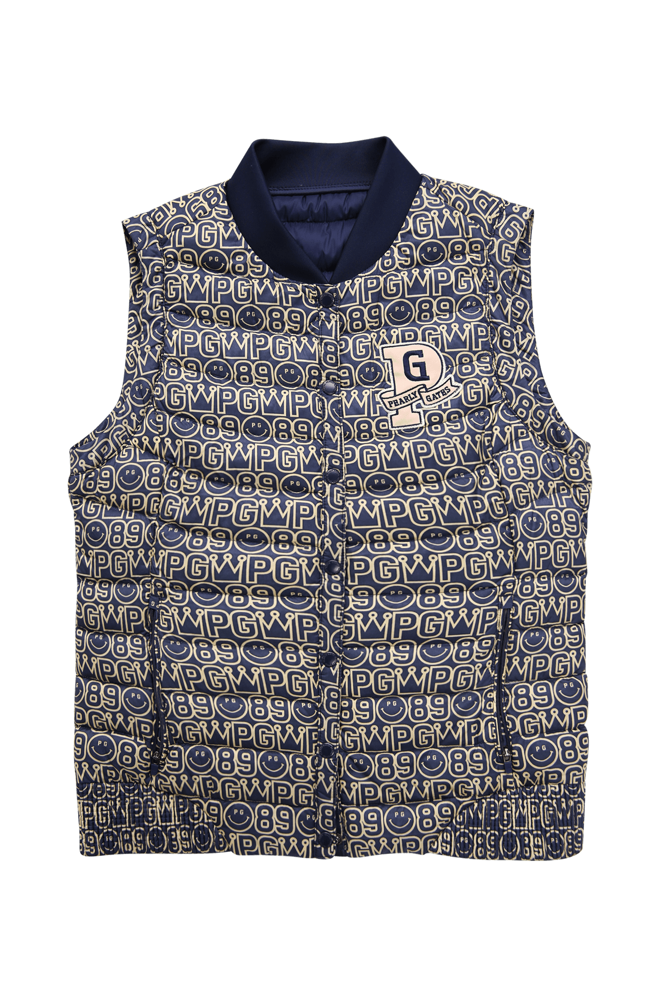 스마일 패턴 경량 패커블 구스 베스트