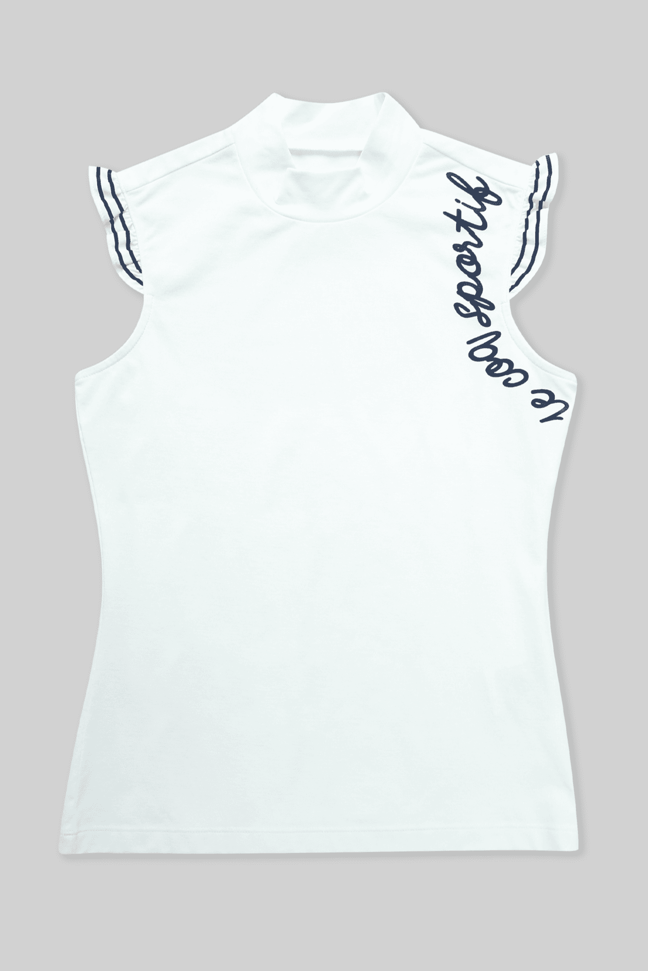 프릴 모크넥 슬리브리스 티셔츠