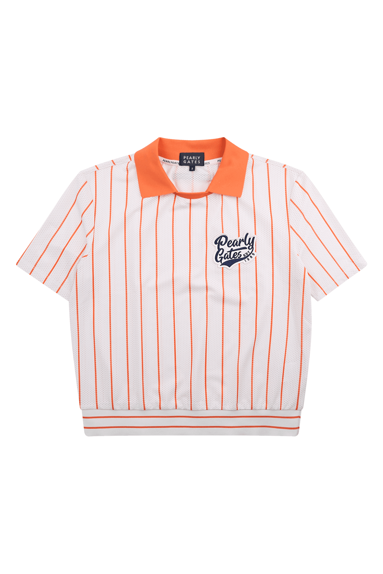 로고 패치 스트라이프 칼라 반팔 티셔츠