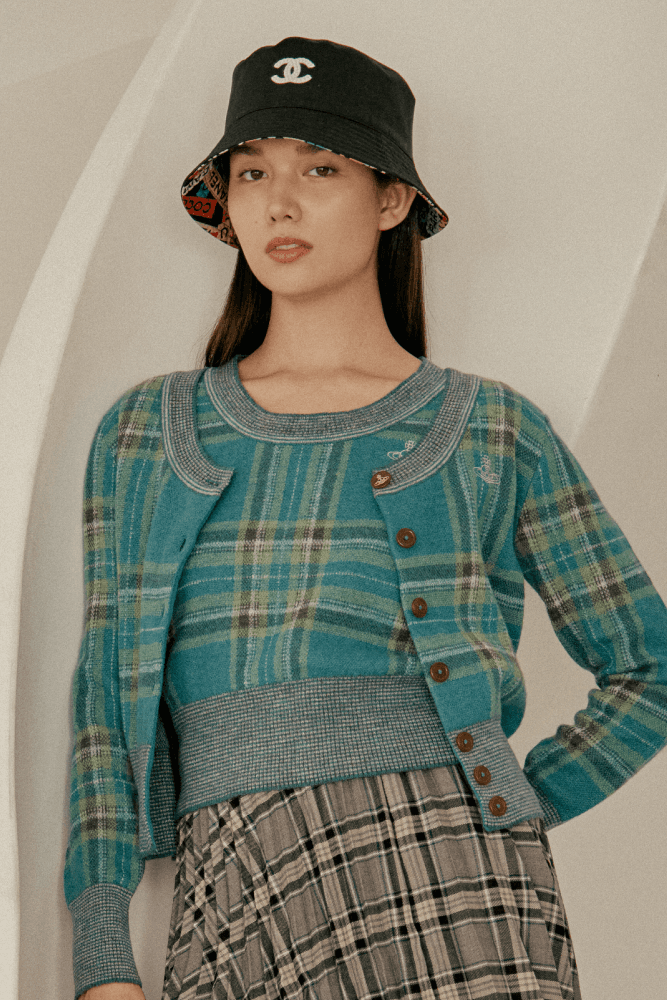 앵글로매니아 체크 배색 가디건