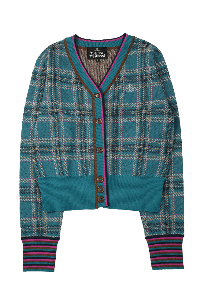 앵글로매니아 체크 브이넥 가디건