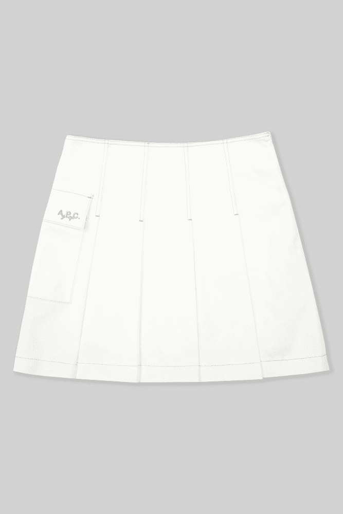 [APC] 포켓 스티치 플리츠 스커트 화이트