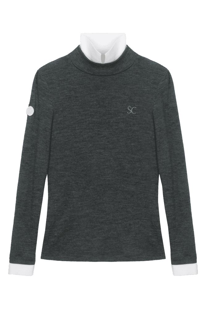 여성 배색 울 하이넥 베이스 레이어