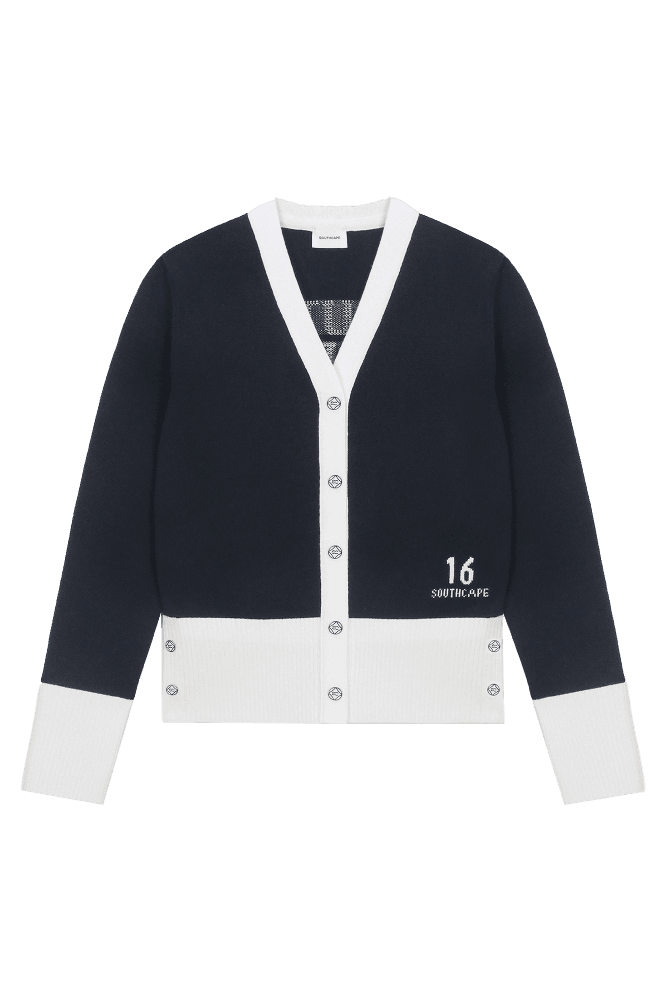 여성 16 로고 컬러 배색 가디건