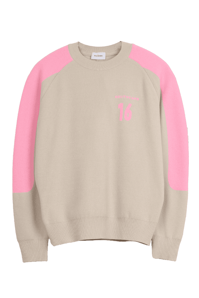 소매 배색 라운드 니트