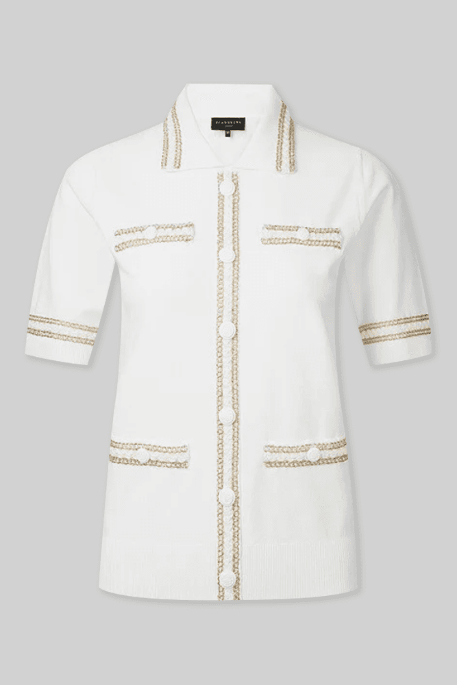 여성 골드 테잎 장식 카라형 풀오버_화이트(XS)