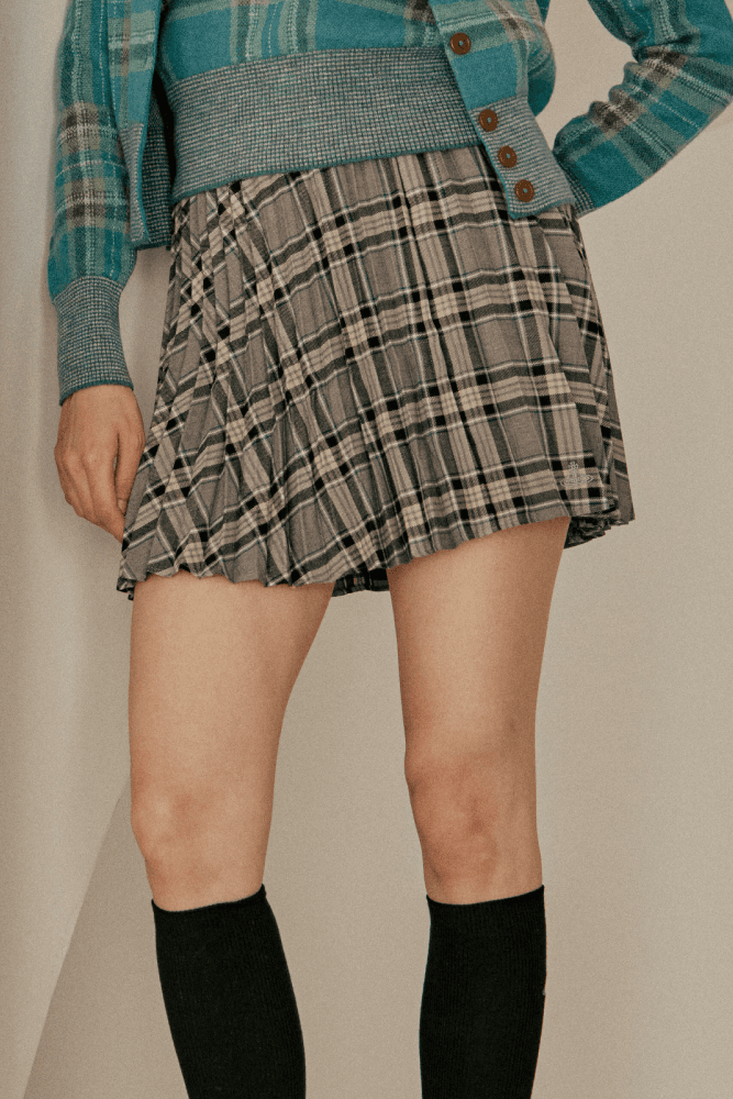 비비안 체크 주름 스커트