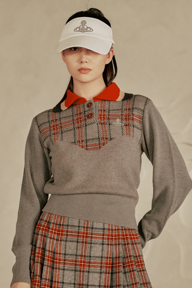 체크 배색 카라 니트