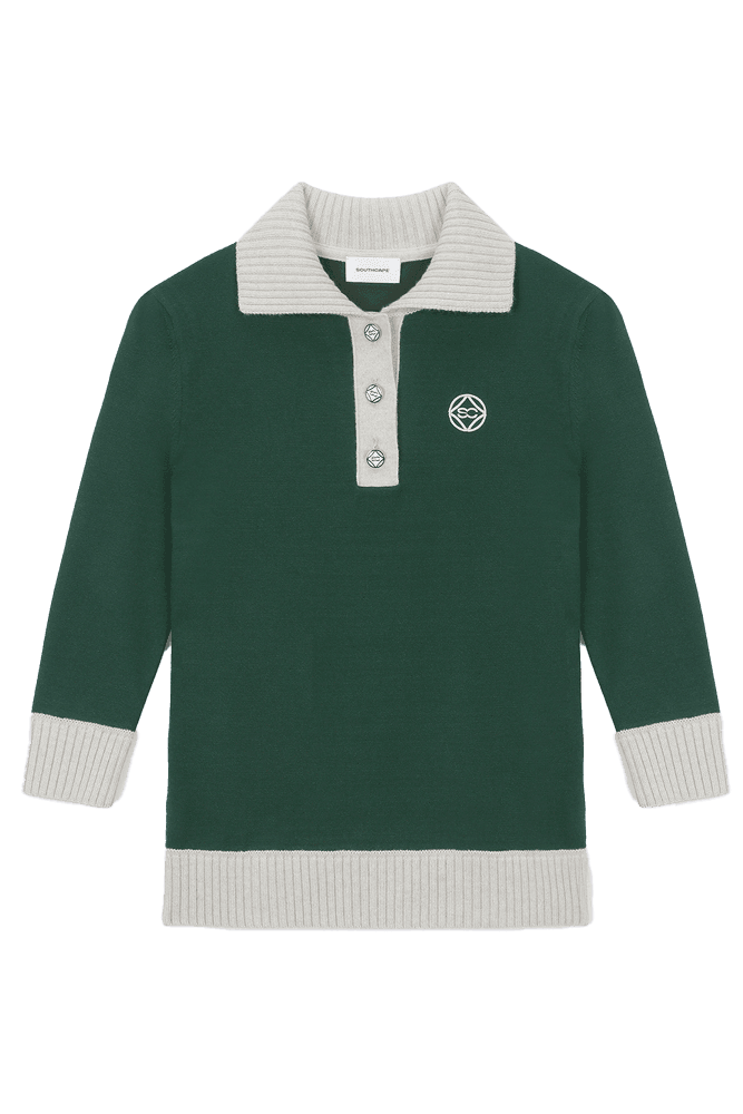 배색 칼라 5부 니트