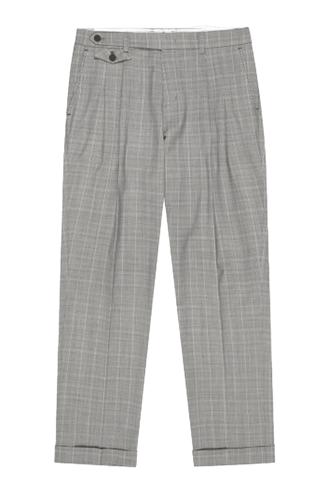 남성 투턱 그루카 글렌체크 턴업 팬츠