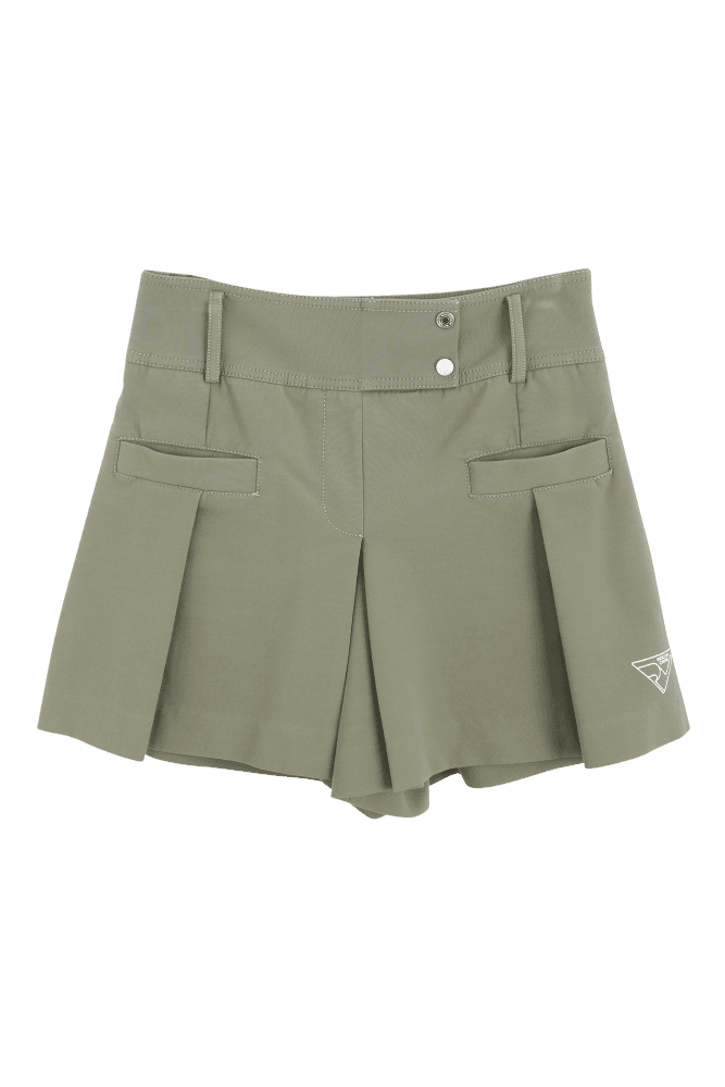 카키 투버튼 절개 큐롯 쇼츠