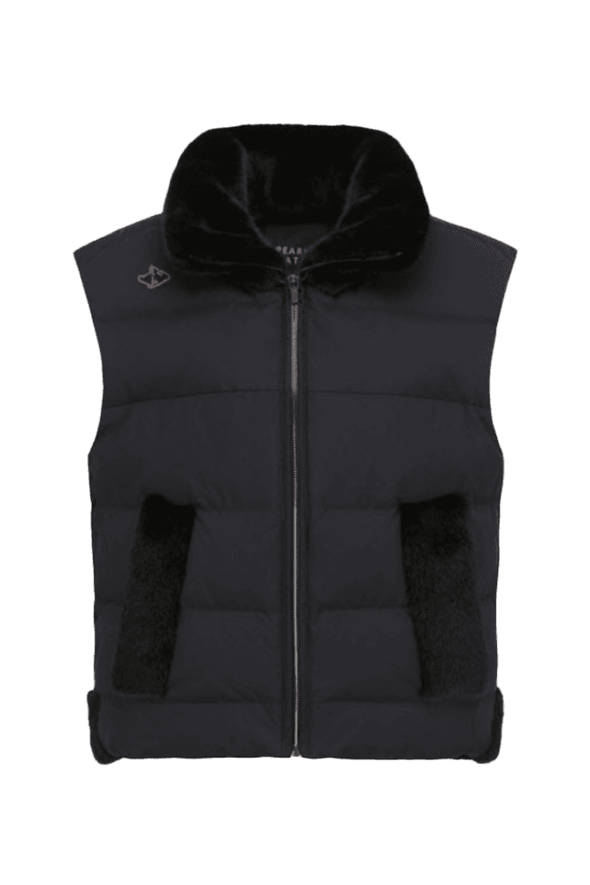 페이크 퍼 블록 바니 구스 다운 베스트_블랙(S)