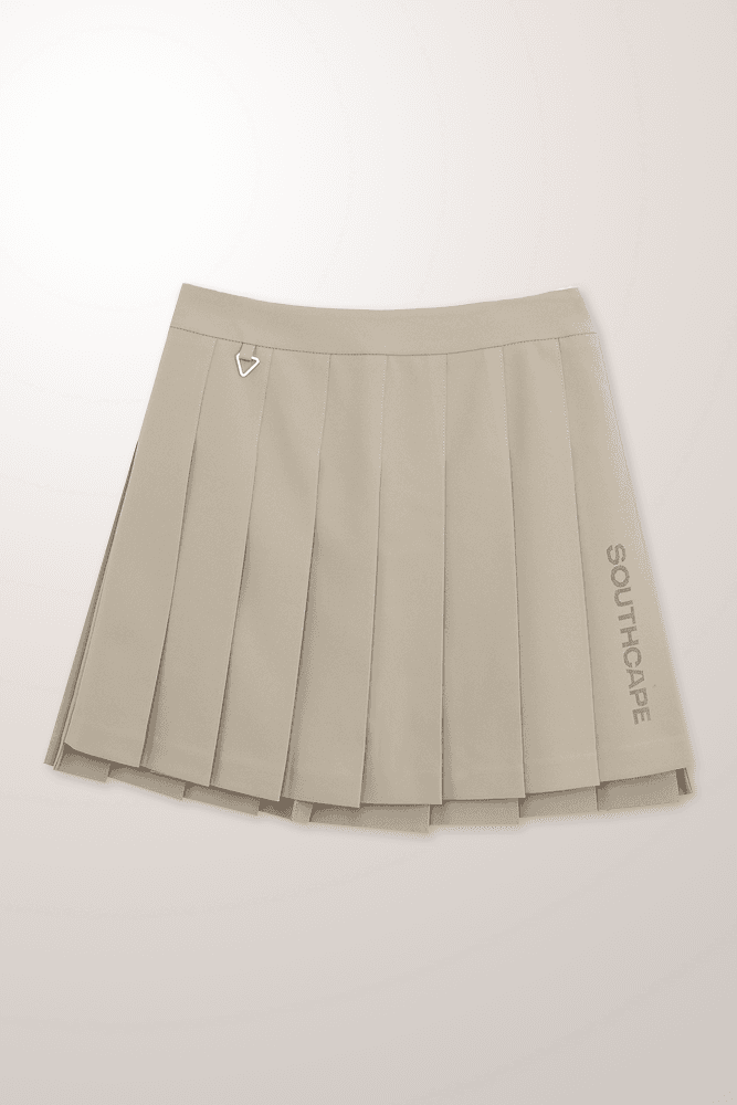로고 언밸런스 플리츠 스커트