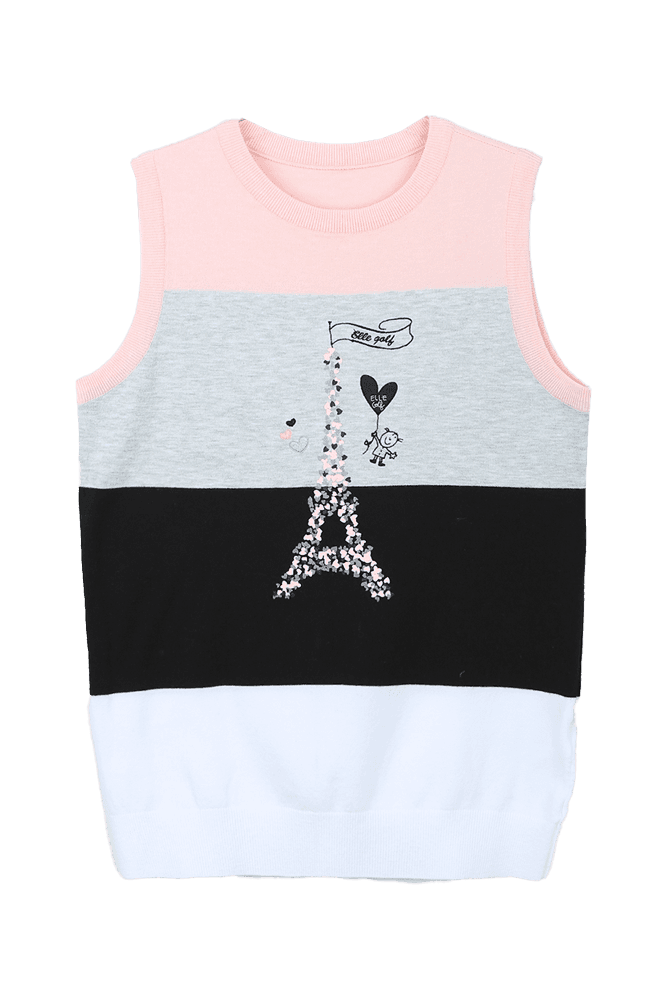 스트라이프 배색 니트 베스트_화이트(90)