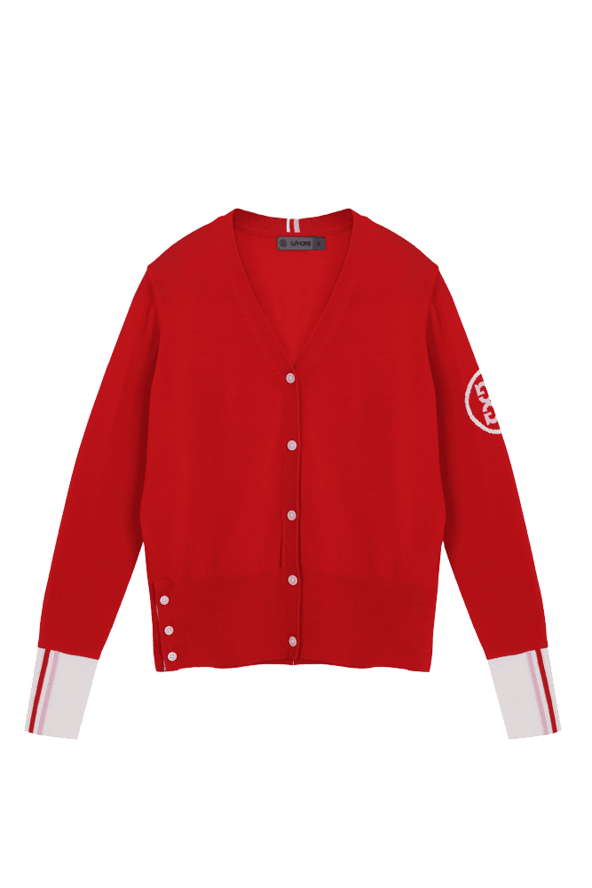 레드 V넥 가디건