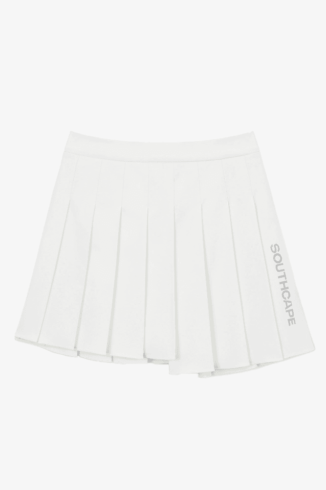 로고 언밸런스 플리츠 스커트