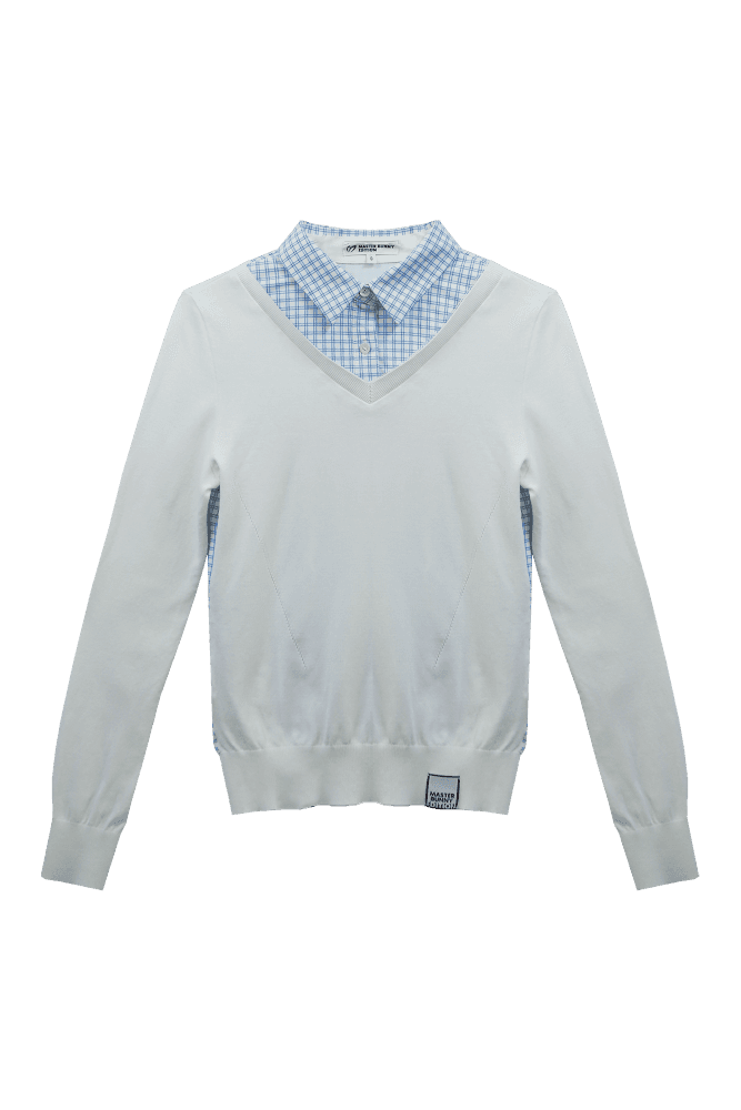 여성 블록 텍스쳐 브이넥 니트_화이트(S)