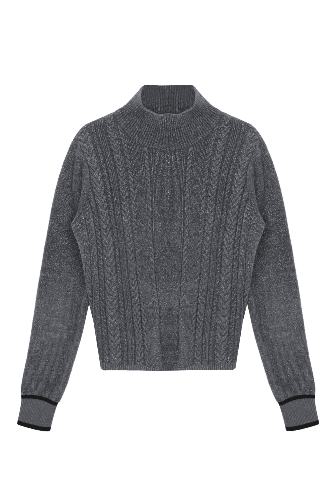 꽈배기 하이넥 크롭 스웨터