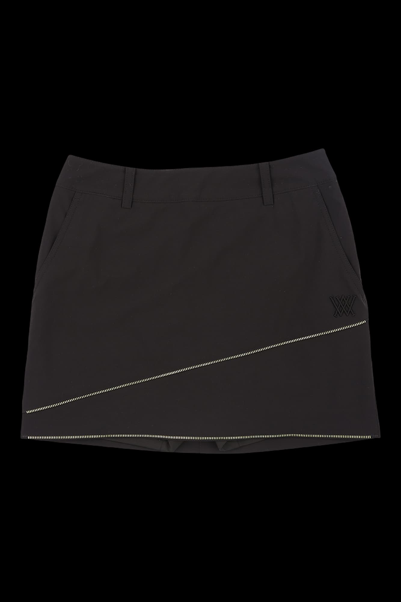 사선 지퍼 포인트 스커트_블랙