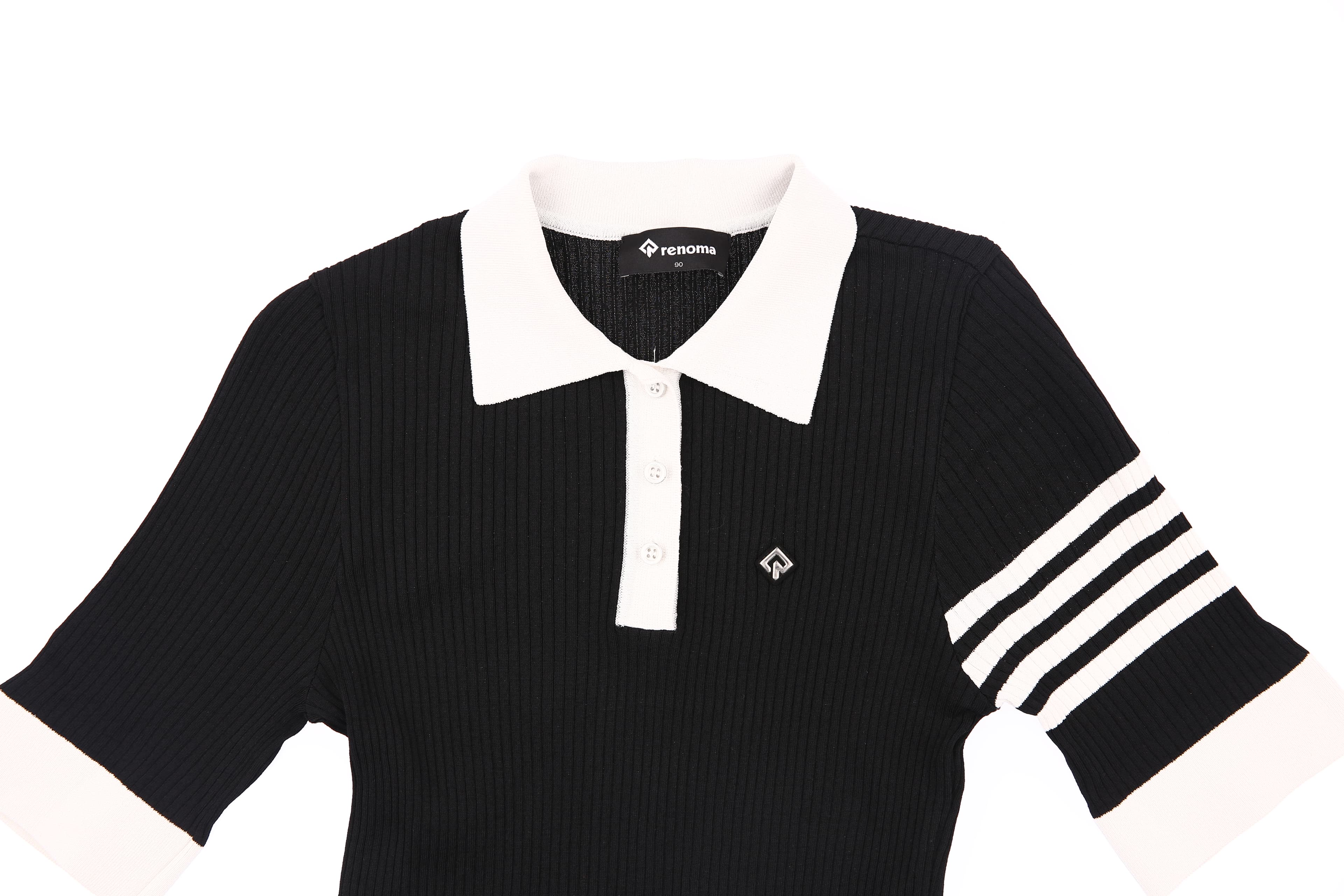 배색 골지 카라 반팔 니트