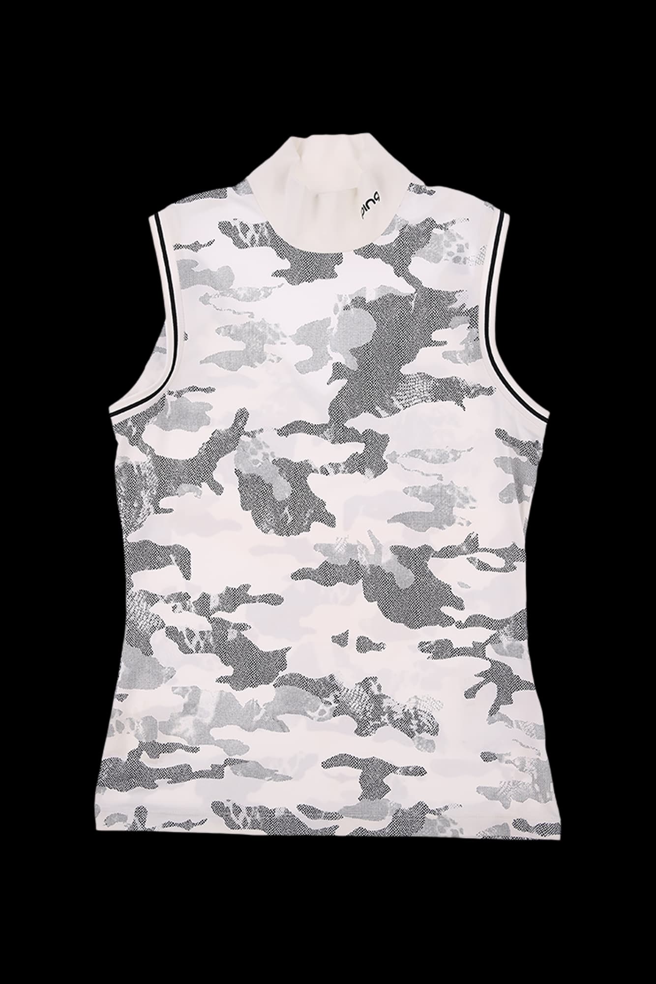 카모 패턴 하이넥 민소매 티셔츠