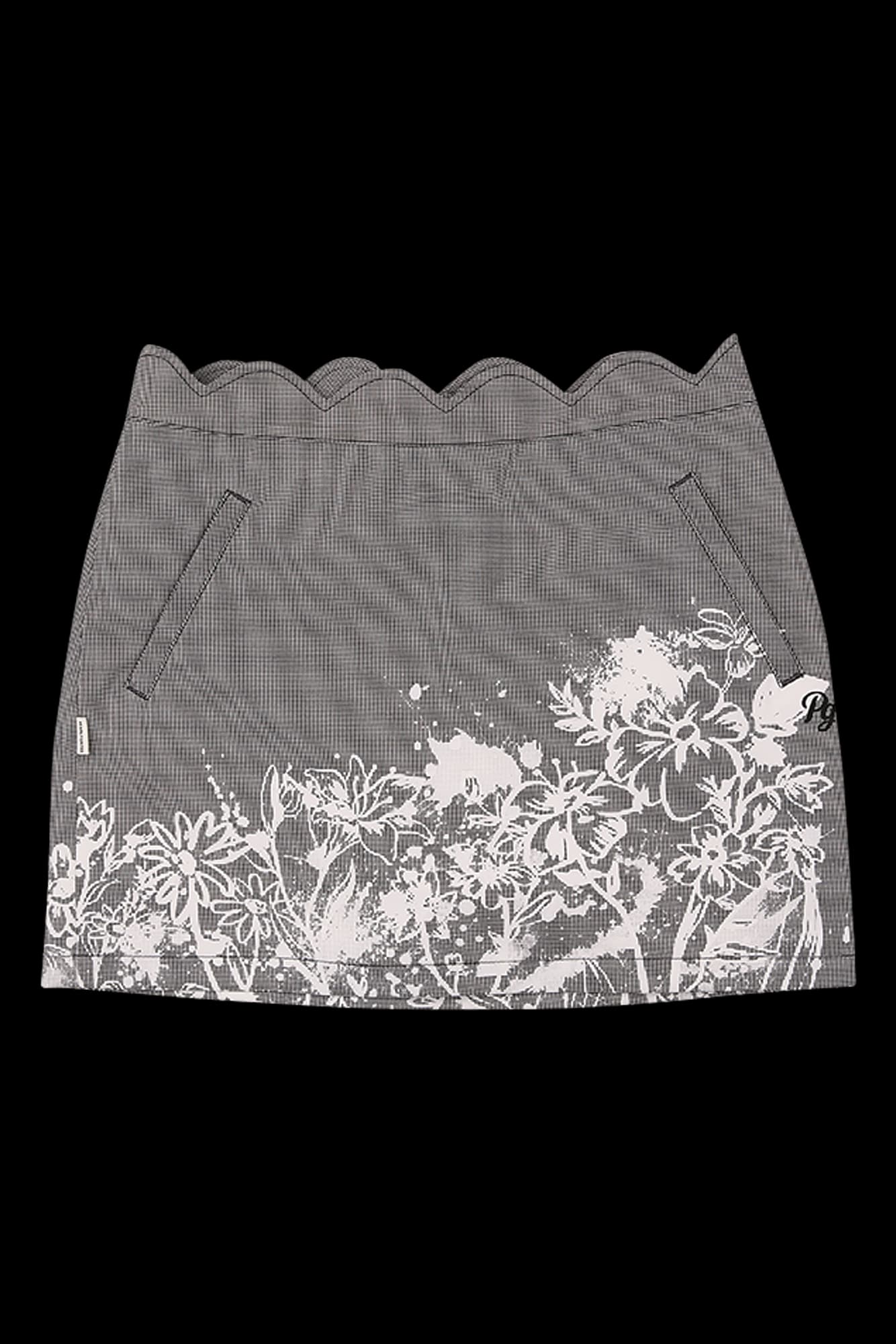 플라워 깅엄 체크 물결 스커트