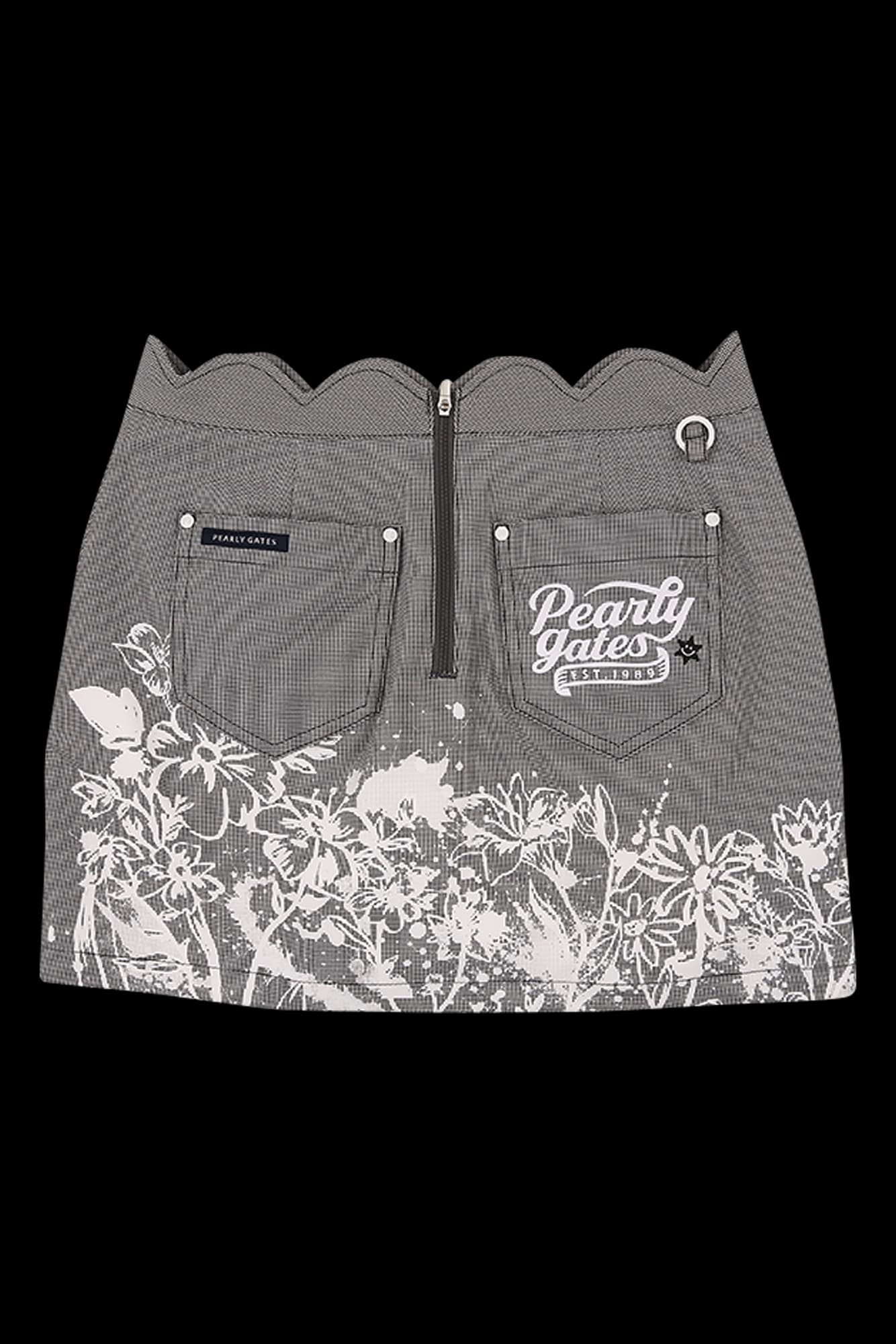 플라워 깅엄 체크 물결 스커트