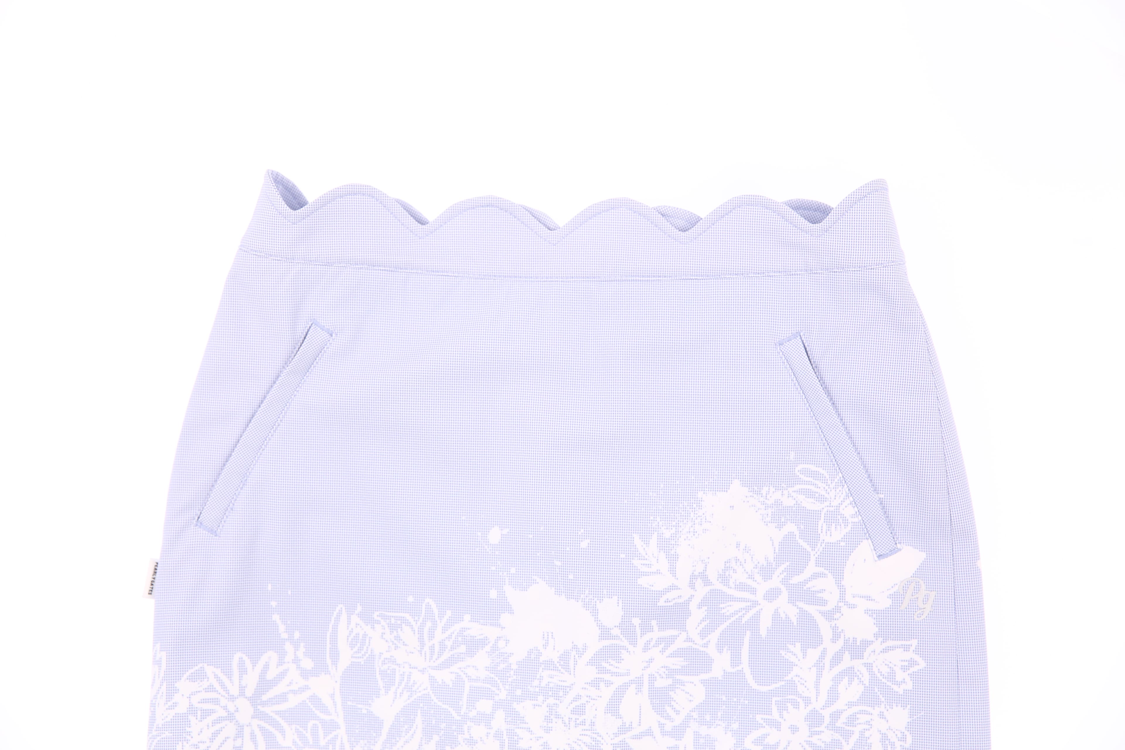 플라워 깅엄 체크 물결 스커트