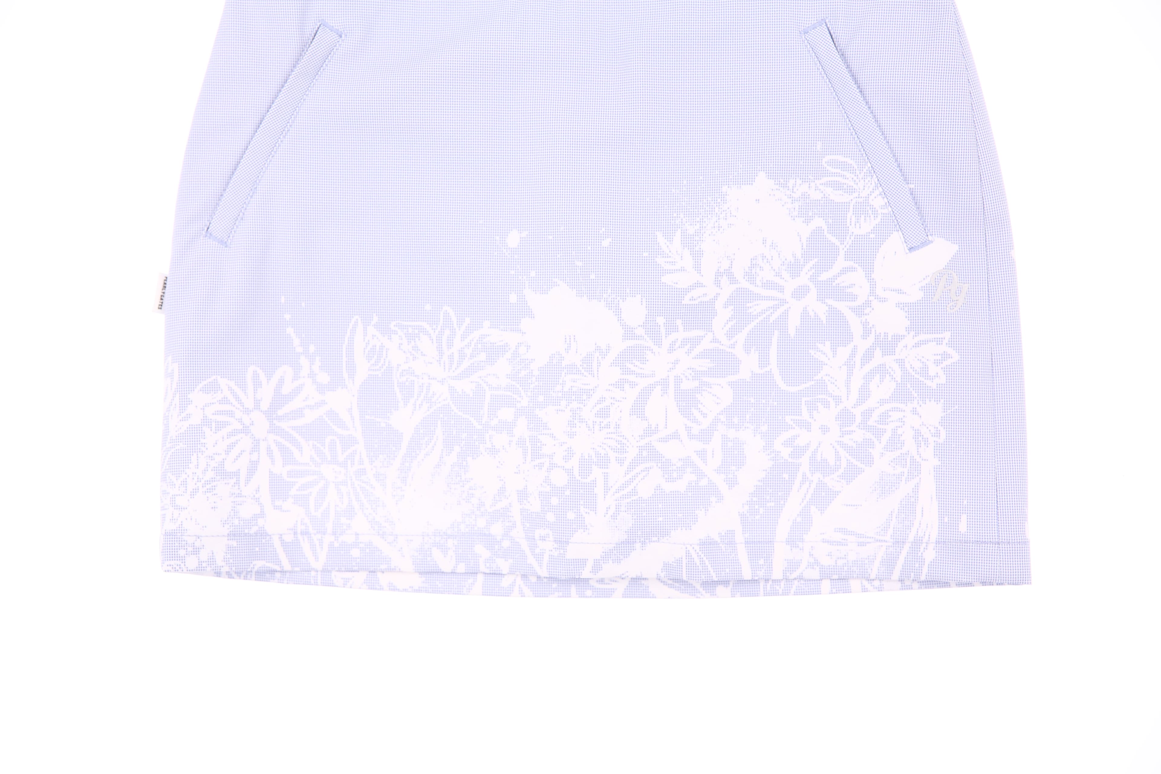 플라워 깅엄 체크 물결 스커트