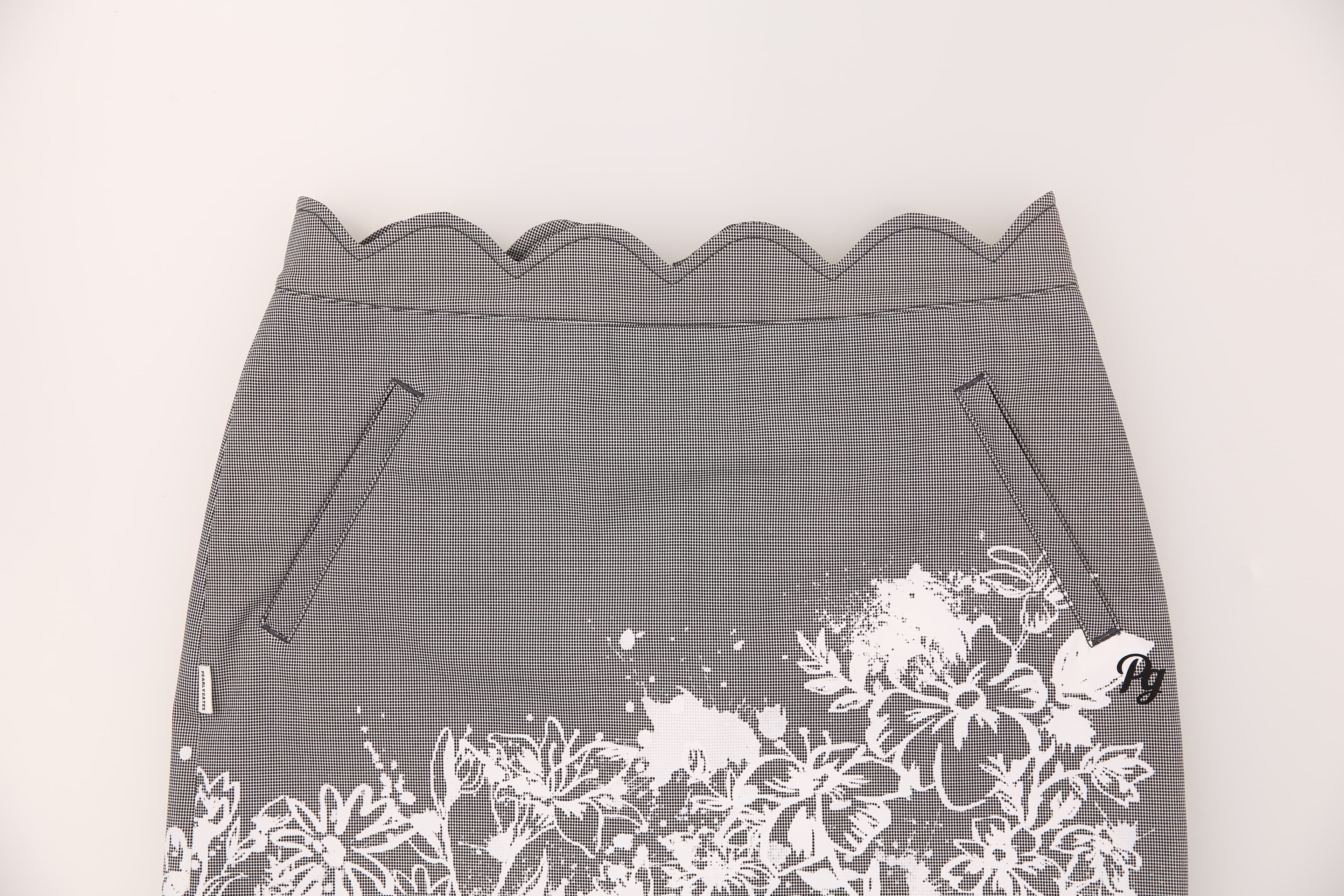 플라워 깅엄 체크 물결 스커트