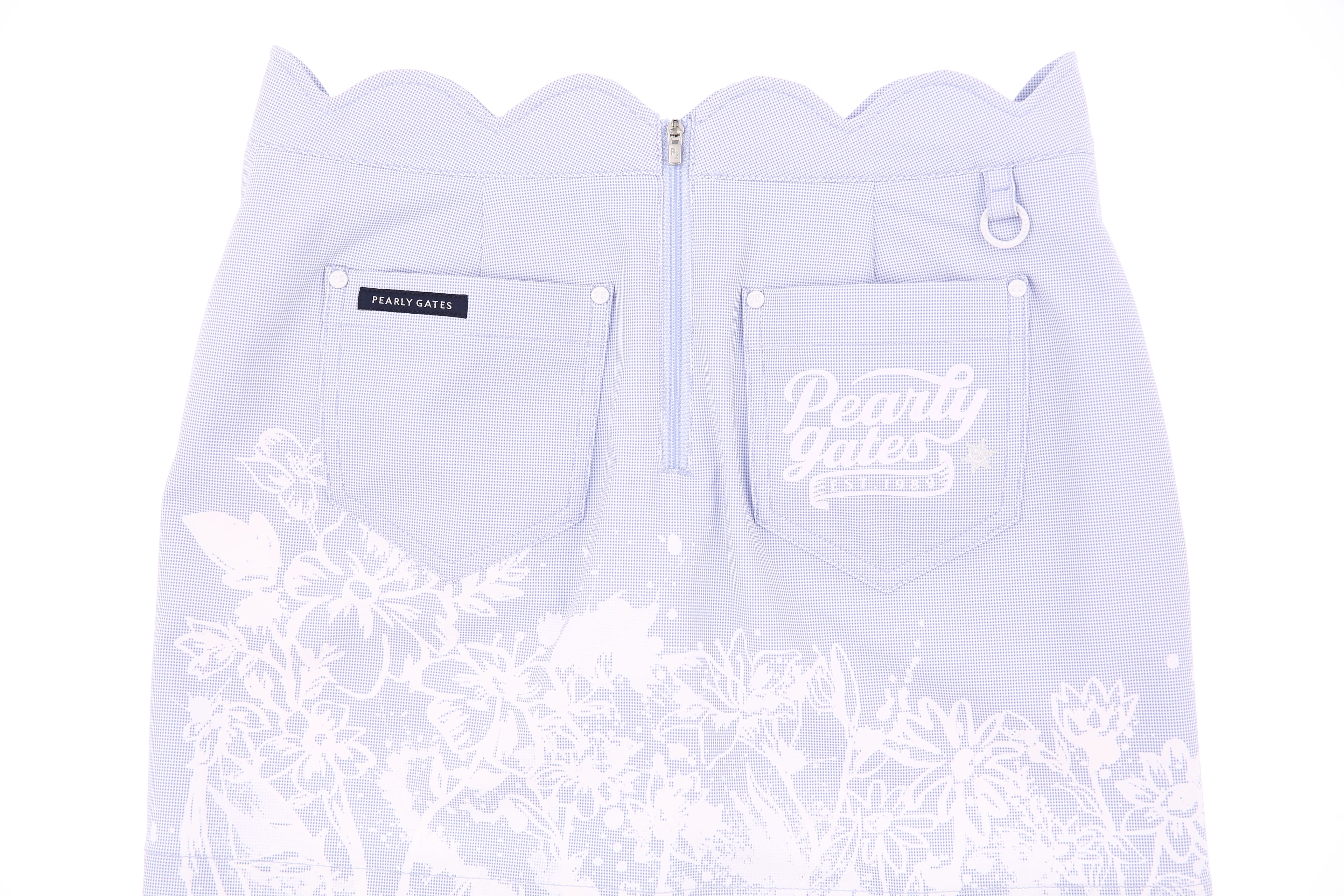 플라워 깅엄 체크 물결 스커트