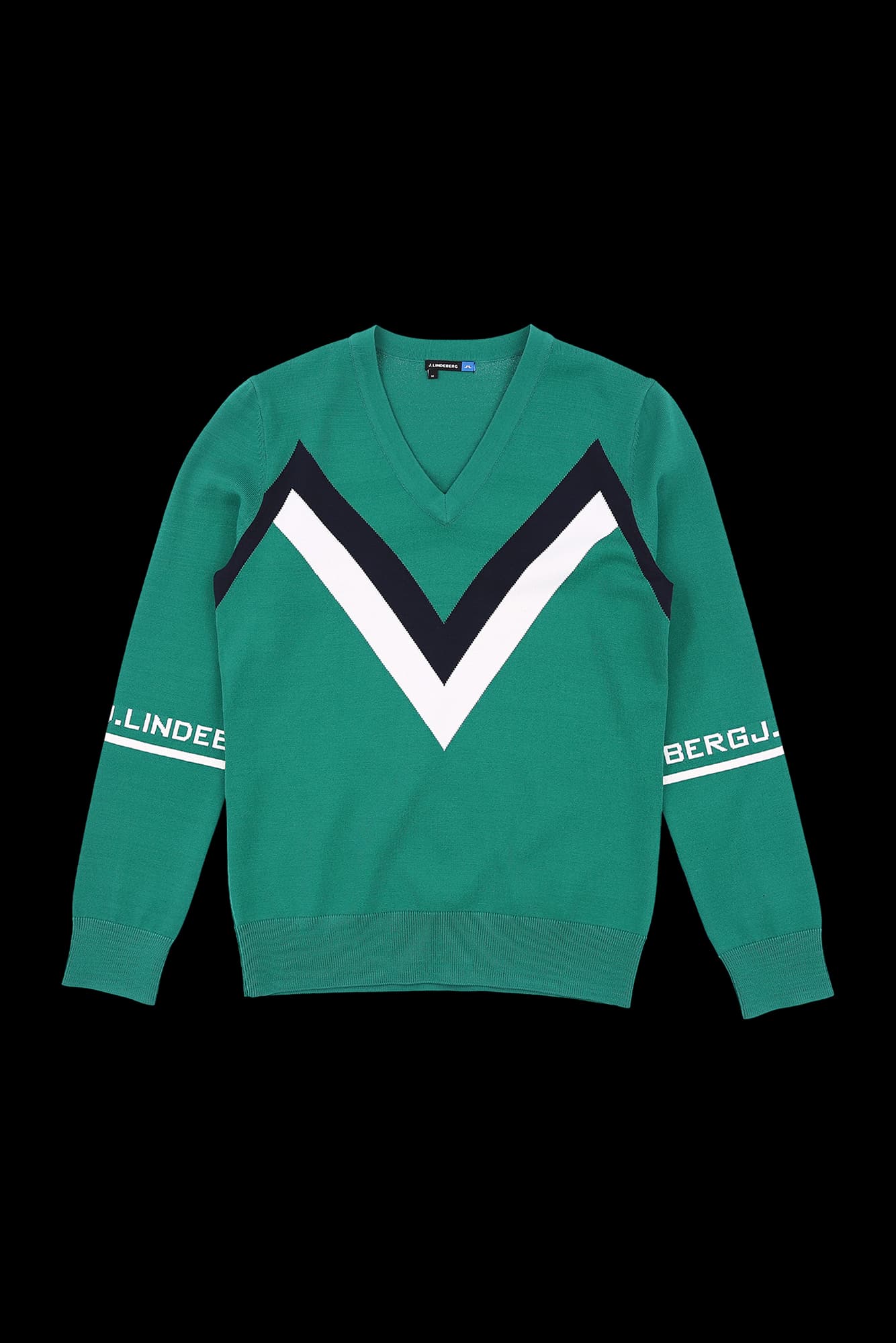 V이넥 배색 긴팔 니트